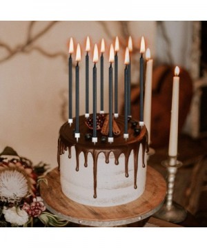 24pcs Metallic Birthday Candles in Holders Black Tall Birthday Cake Candles Long Thin Cupcake Candles for Birthday Wedding Pa...