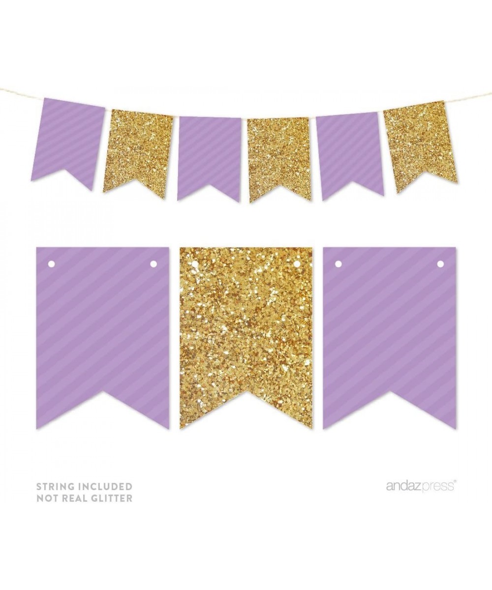 Gold Glitter Print Hanging Pennant Party Banner with String- Gold Glitter and Lavender- 9-Feet- 1-Set- Baby Shower Decor Pape...