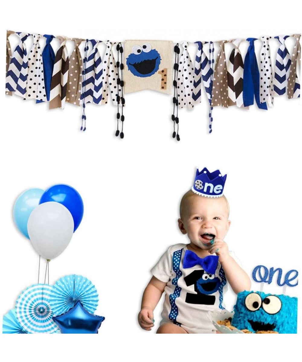Cookie Monster 3 in 1 Baby Boy High Chair Decorations Set- High Chair Banner & One Adventure Themed Crown & One Cake Topper- ...