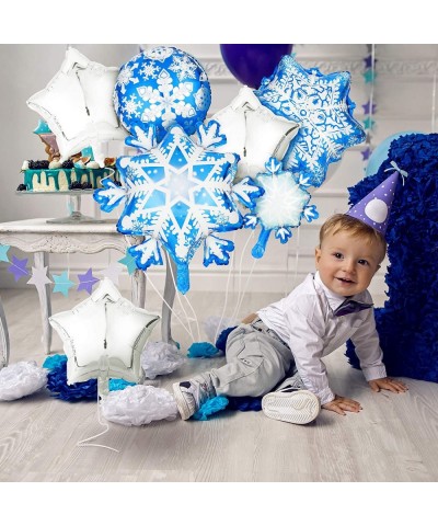 30 Pieces Snowflake Foil Balloons Frozen Birthday Party Winter Theme Balloons Shining Star Aluminum Balloons for Baby Shower ...