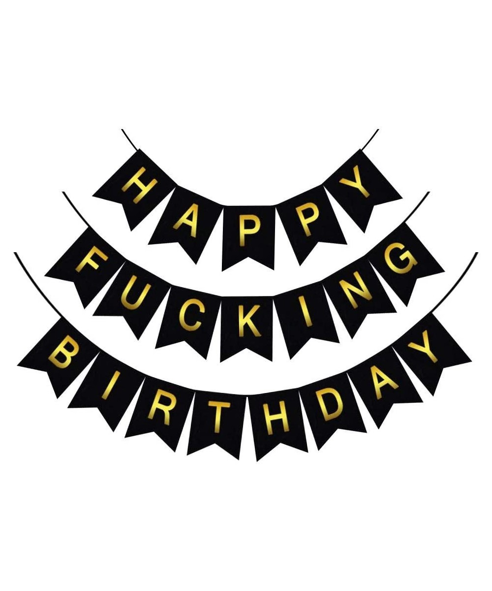 Happy Fuxking Birthday Banner for Birthday Party Decorations - Black&Gold - CN18Q0H2HYS $5.98 Banners