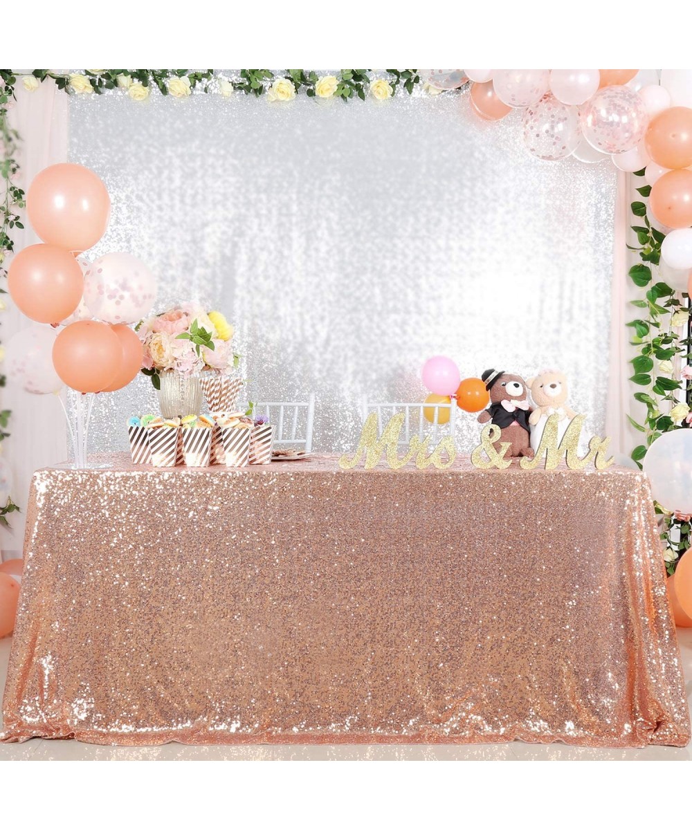 Rose Gold Sequin Tablecloth Seamless Christmas Overlay Rectangle Fashion and Sparkling Table Cloth 60X102inch Thanksgiving Ha...