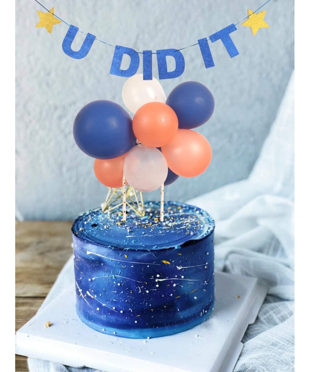 Graduation Banner U DID IT Banner Grad Cake Topper Balloon Royal Blue Rose Gold 14 Pcs/Set for College High School Senior Gra...