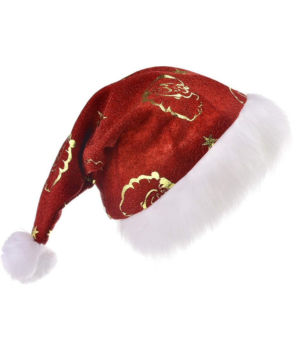 4-PK Premium Quality Velvet Comfort Adult Christmas Santa Hat with Extra Plush Cuff and Pom-Pom - Gold Santa - CN19243MXXM $1...