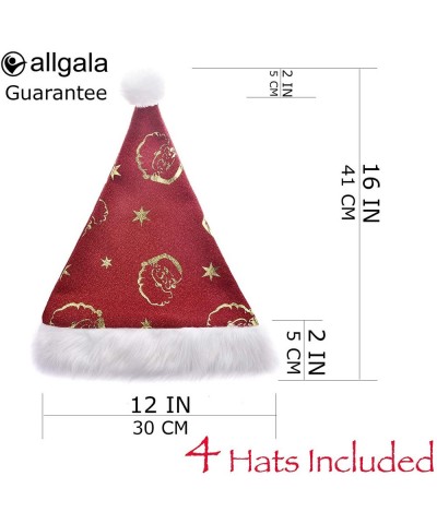 4-PK Premium Quality Velvet Comfort Adult Christmas Santa Hat with Extra Plush Cuff and Pom-Pom - Gold Santa - CN19243MXXM $1...