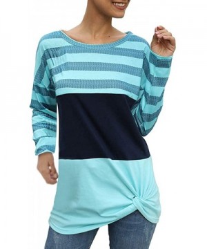 Women's Lightweight Color Block Tunic Tops Crewneck Long Sleeve T-Shirt Casual Loose Shirt Blouses - X-blue - CB195GA57WG $11...