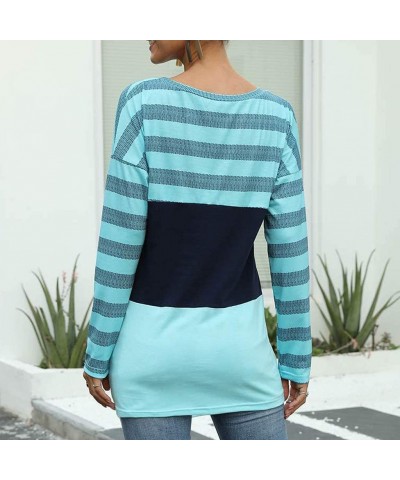 Women's Lightweight Color Block Tunic Tops Crewneck Long Sleeve T-Shirt Casual Loose Shirt Blouses - X-blue - CB195GA57WG $11...