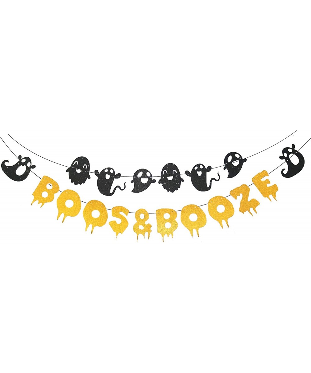 Gold Glittery Boos & Booze Banner for Halloween Party Home Decor Photo Prop Decorations Supplies - CL18Y6NC43Q $7.86 Party Fa...