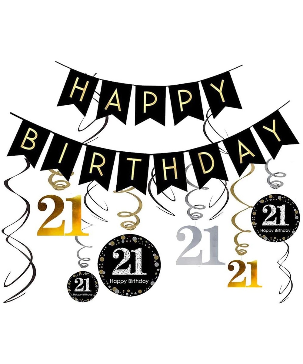 21st Birthday Decorations Kit - Gold Glitter Happy Birthday Banner & Sparkling Celebration 21 Hanging Swirls - 21th Birthday ...