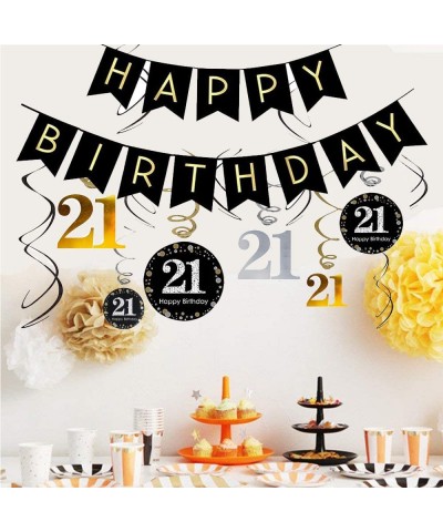 21st Birthday Decorations Kit - Gold Glitter Happy Birthday Banner & Sparkling Celebration 21 Hanging Swirls - 21th Birthday ...