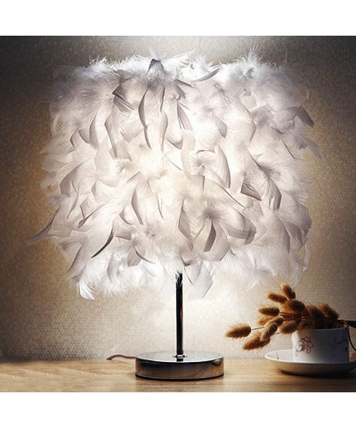Night Light Bedside Table Lamp- 15x35cm Handmade Feather Lampshade Modern Bedside Table Lamp Desk Night Light Home Decor Nigh...
