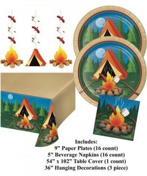 Camping Birthday Plates Napkins Tablecloth Campout Party Decorations (34 Piece) - CI199NKX058 $25.86 Party Packs