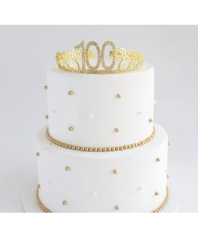100th Brithday Gold Tiara and Sash- Glitter Satin 100 & Fabulous Sash and Crystal Rhinestone Birthday Crown for Happy 100th B...
