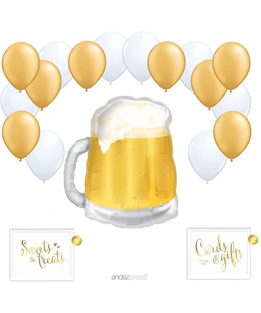 Balloon Party Kit with Gold Ink Signs- Frosty Beer Mug with Gold and White Latex Balloons- 19-Piece Kit - Birthday Frosty Bee...