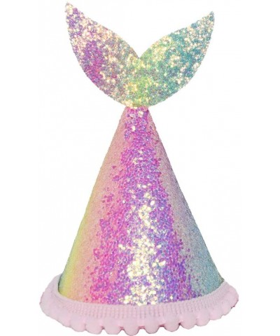 Glitter Mermaid Tail First Birthday Cone Hat Headband for Baby Girl Under The Sea Party Supplies (Rainbow (No Number)) - Rain...