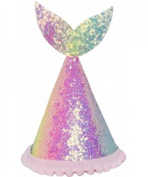 Glitter Mermaid Tail First Birthday Cone Hat Headband for Baby Girl Under The Sea Party Supplies (Rainbow (No Number)) - Rain...