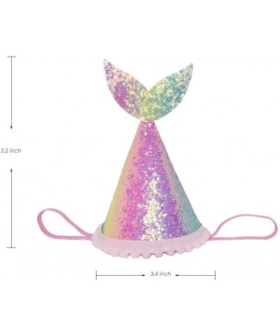 Glitter Mermaid Tail First Birthday Cone Hat Headband for Baby Girl Under The Sea Party Supplies (Rainbow (No Number)) - Rain...
