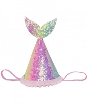 Glitter Mermaid Tail First Birthday Cone Hat Headband for Baby Girl Under The Sea Party Supplies (Rainbow (No Number)) - Rain...