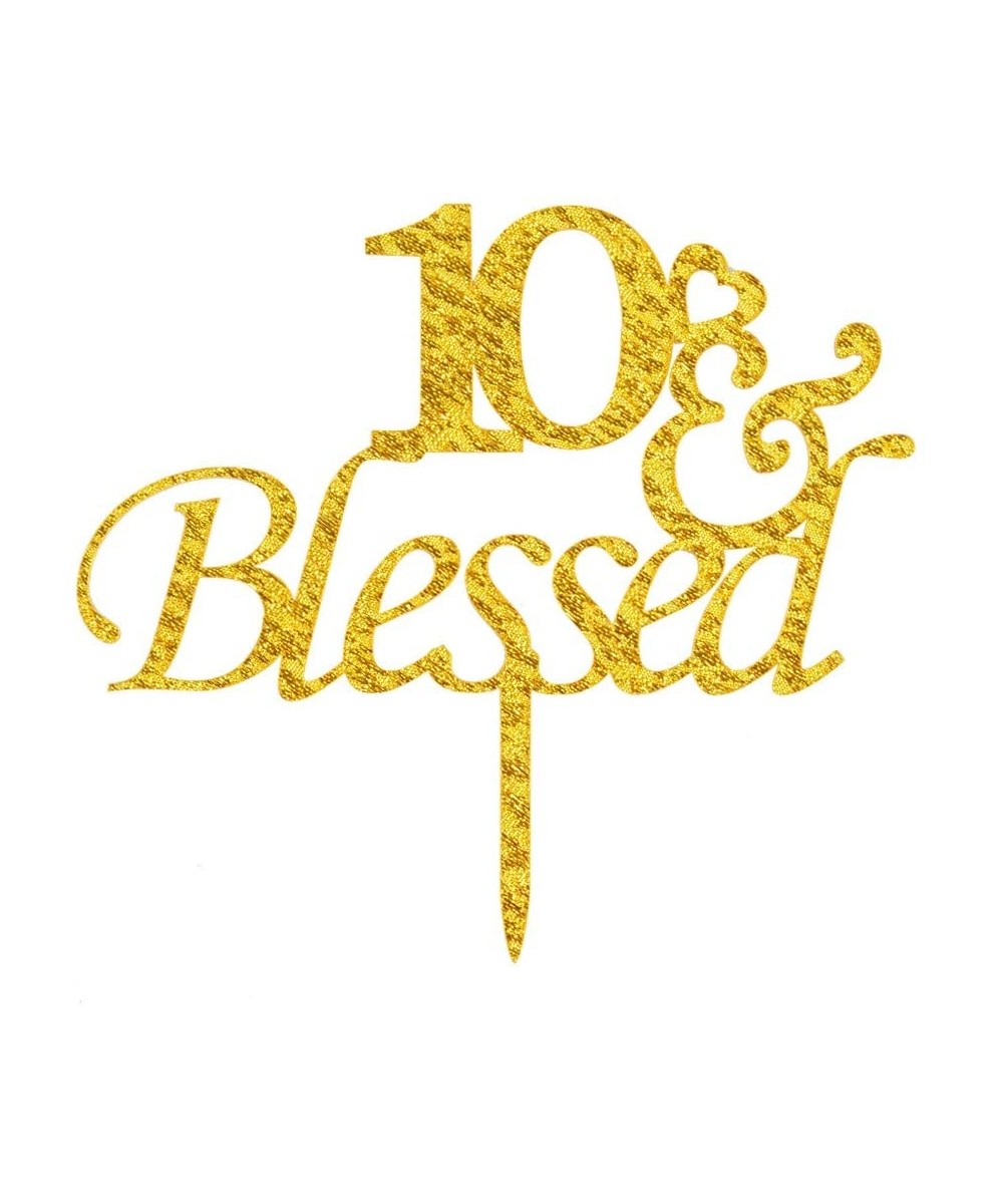 10&Blessed Cake Topper- Gold Acrylic Cake Decor for Children's 10th/10 Years Old Birthday Party - CB18HE52ZDD $4.96 Cake & Cu...
