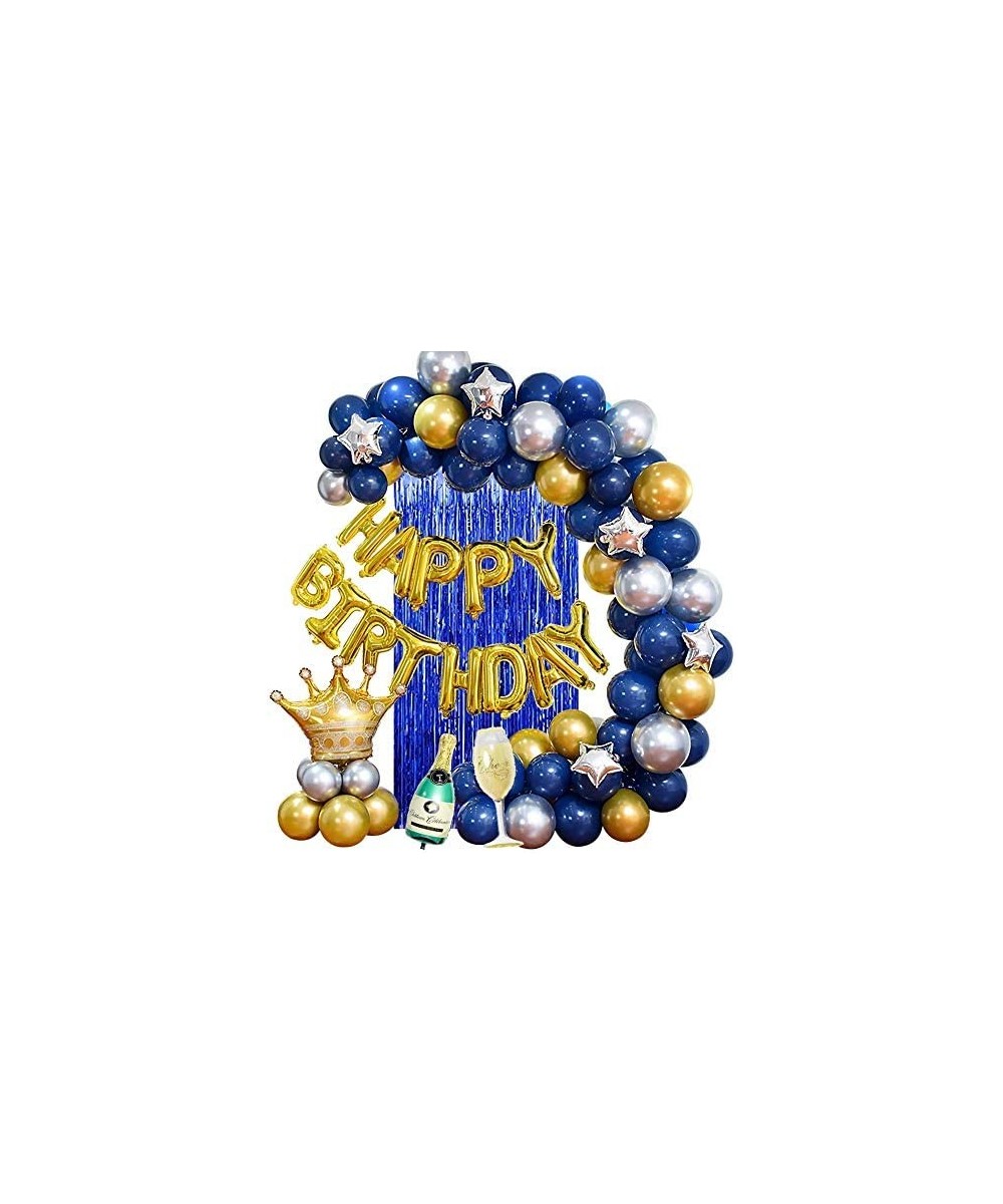 Birthday Party Decorations Blue Silver and Gold Party Balloons for Boys Friends Men Teens with Happy Birthday Banner Crown Ch...