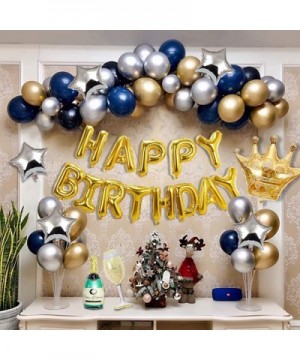 Birthday Party Decorations Blue Silver and Gold Party Balloons for Boys Friends Men Teens with Happy Birthday Banner Crown Ch...