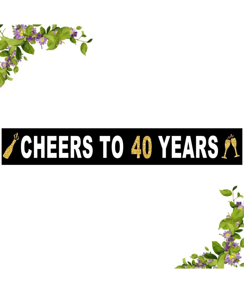 Large Cheers to 40 Years Banner- Black and Gold Forty Birthday Flag- 40th Birthday Party Outdoor Decoration (9.8 x 1.6 feet) ...