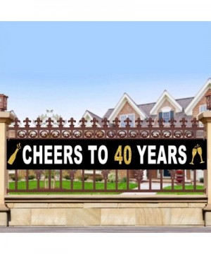 Large Cheers to 40 Years Banner- Black and Gold Forty Birthday Flag- 40th Birthday Party Outdoor Decoration (9.8 x 1.6 feet) ...