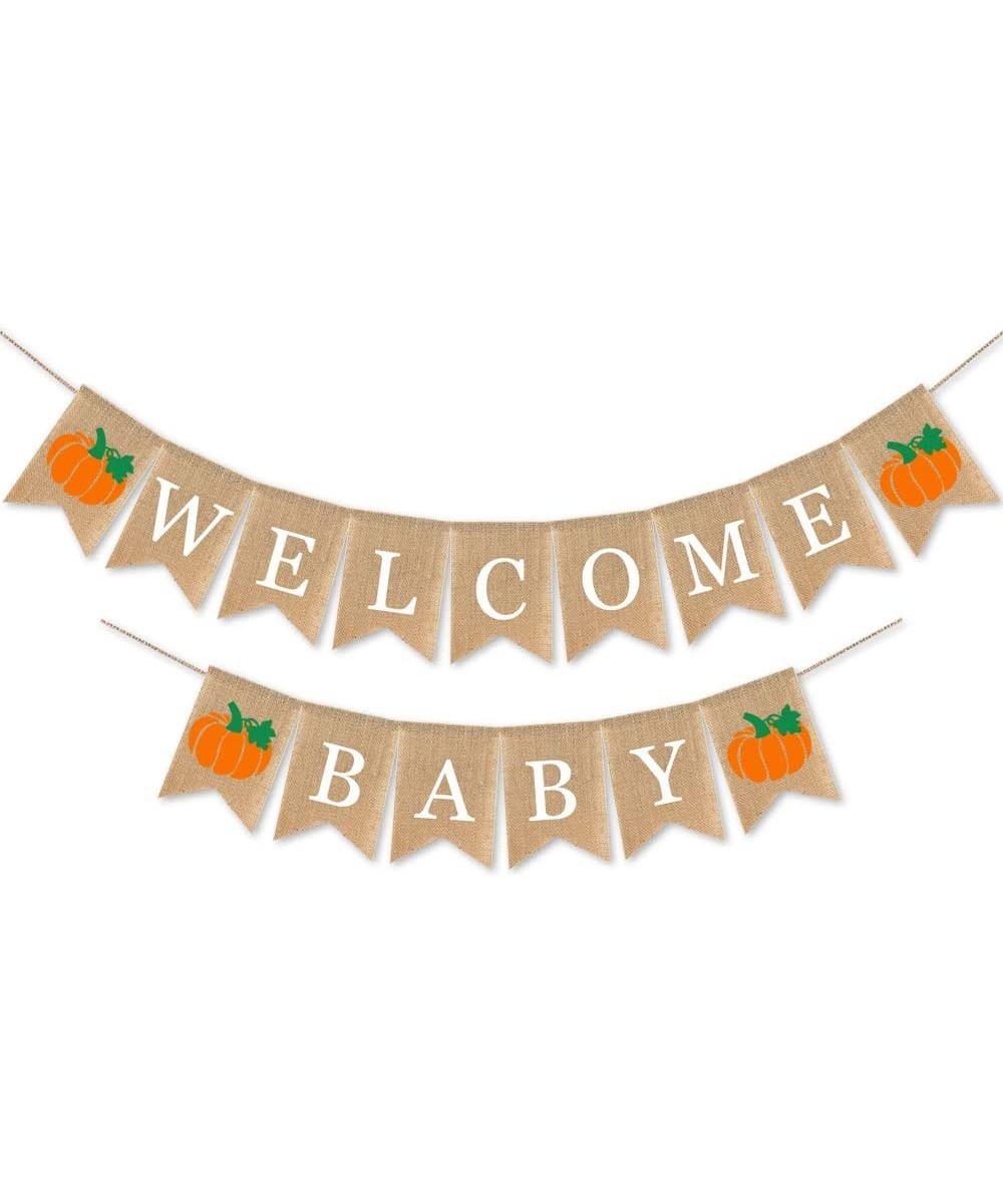 Burlap Welcome Baby Banner with Pumpkin Sign Baby Shower Supplies Garland Decoration - CJ19EQ653ZG $6.58 Banners & Garlands