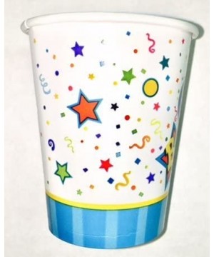 100-Pack Happy Birthday Logo with Stars and Streamers 9-Ounce Paper Hot/Cold Cups for Huge Birthday Parties and Birthday Cele...