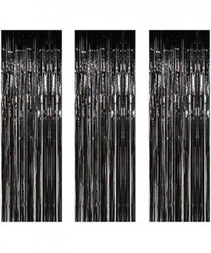 3 Pack Black Metallic Fringe Curtains Foil Fringe Curtain- 3.28ft x 6.56ft Photo Booth Props Backdrop Ideal Birthday Wedding ...