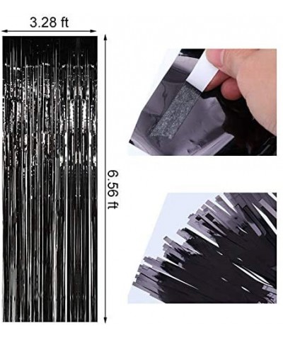 3 Pack Black Metallic Fringe Curtains Foil Fringe Curtain- 3.28ft x 6.56ft Photo Booth Props Backdrop Ideal Birthday Wedding ...