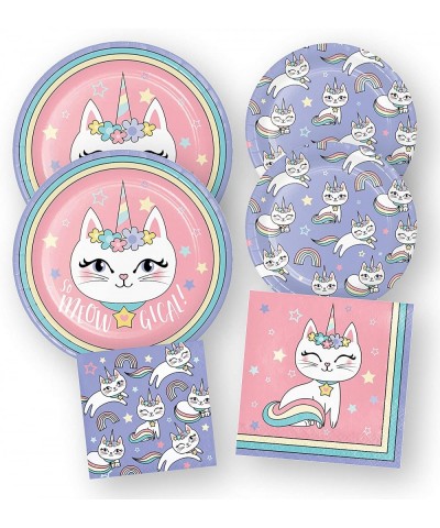 Kitty Unicorn Party Supplies Pastel Rainbow Cat Plates Napkins Set (64 Count) - CD197EGYRDU $19.43 Party Packs