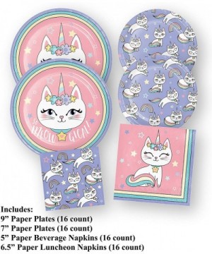 Kitty Unicorn Party Supplies Pastel Rainbow Cat Plates Napkins Set (64 Count) - CD197EGYRDU $19.43 Party Packs