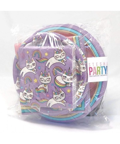Kitty Unicorn Party Supplies Pastel Rainbow Cat Plates Napkins Set (64 Count) - CD197EGYRDU $19.43 Party Packs