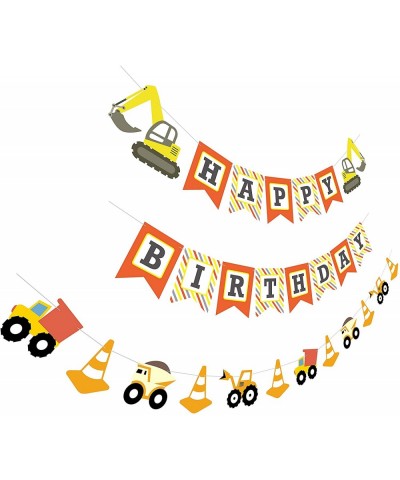 Construction Birthday Banner - Bday Sign Bunting Garland - Truck Excavator Party Decoration for Boy - Construction - C018LR30...