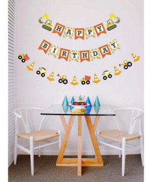 Construction Birthday Banner - Bday Sign Bunting Garland - Truck Excavator Party Decoration for Boy - Construction - C018LR30...