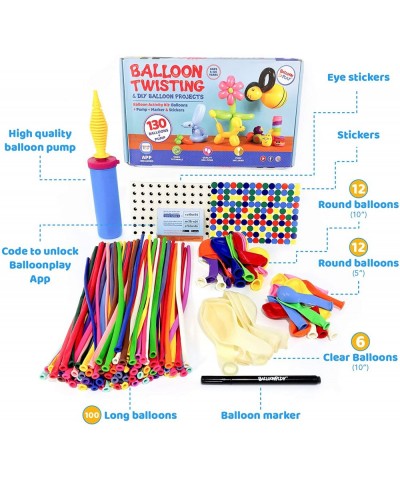 Deluxe Balloon Animal Kit with App - 130 Balloons in 4 different Shapes + high quality balloon pump + Stickers + Marker + Bal...