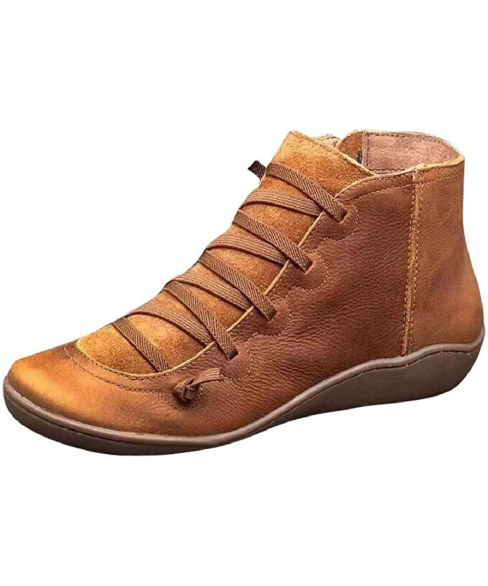Women's Comfy Booties- Morecome Lace Up Zipper Round Toe Ankle Boots Flat Shoes - Brown - CJ194IRR93K $22.10 Adult Novelty