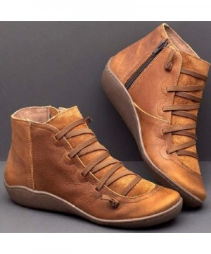 Women's Comfy Booties- Morecome Lace Up Zipper Round Toe Ankle Boots Flat Shoes - Brown - CJ194IRR93K $22.10 Adult Novelty