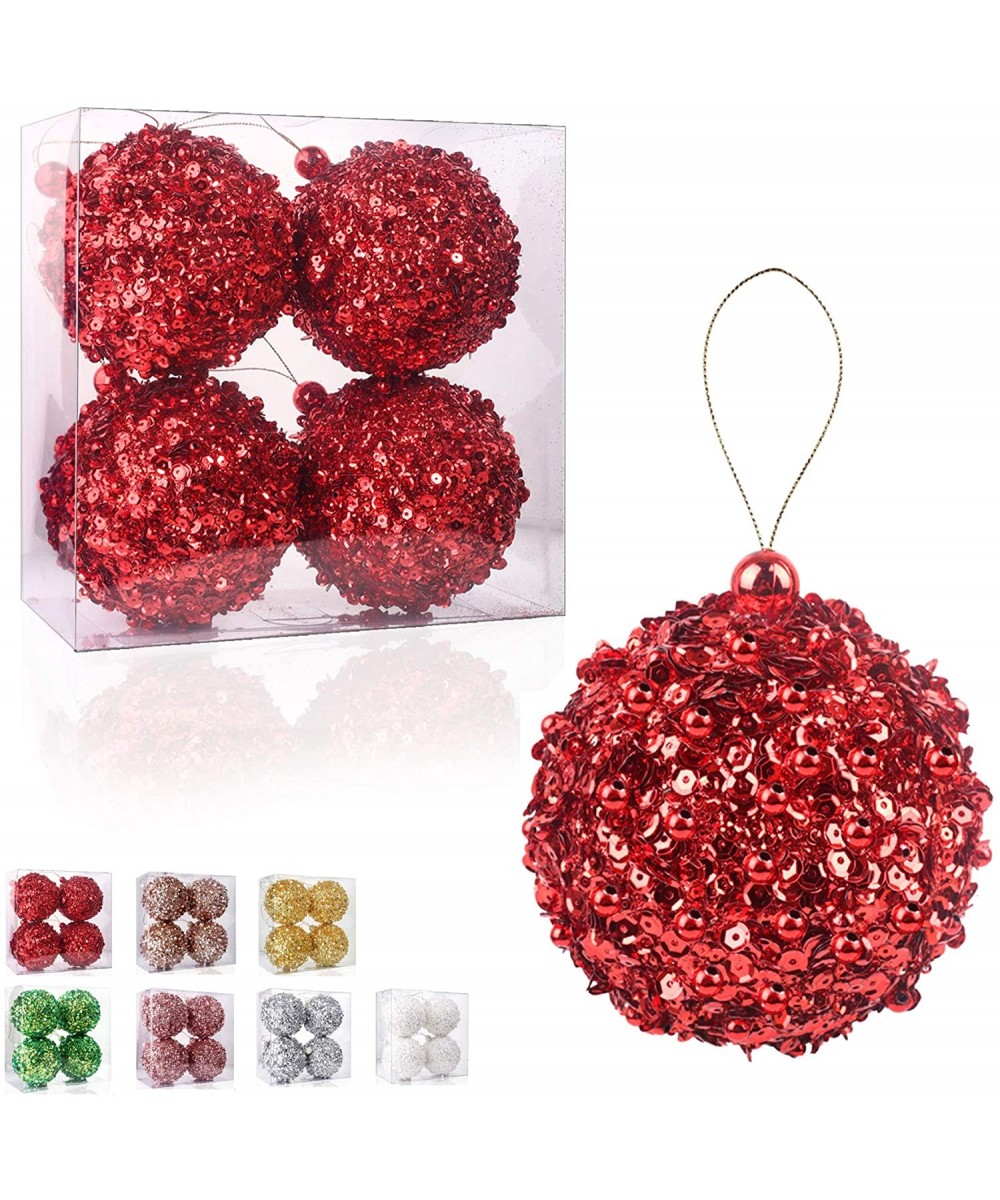 4.25" Christmas Ball Ornaments- 4pc Set Red Shatterproof Christmas Decorations Tree Balls for Xmas Trees Wedding Party Holida...