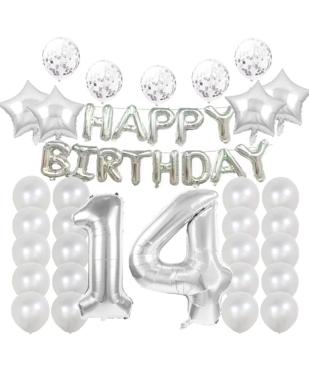 14th Birthday Decorations Party Supplies-14th Birthday Balloons Silver-Number 14 Mylar Balloon-Latex Balloon Decoration-Great...