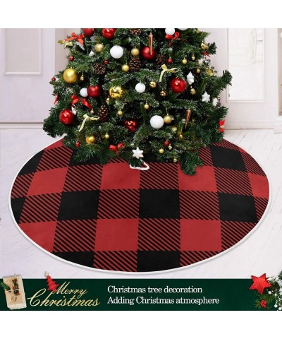 Red Buffalo Check Plaid Christmas Tree Skirt Merry Christmas Xmas Tree Skirt Tree Stand Mat Cover for Holiday Party Decor 35....