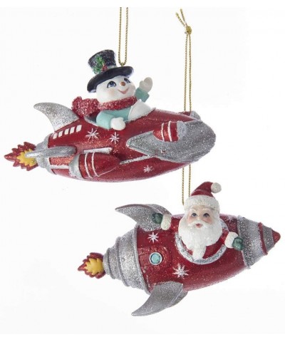 Santa and Snowman Rocket Christmas Holiday Ornaments Mid Century Style Set of 2 - C018G3OKCM2 $20.72 Ornaments