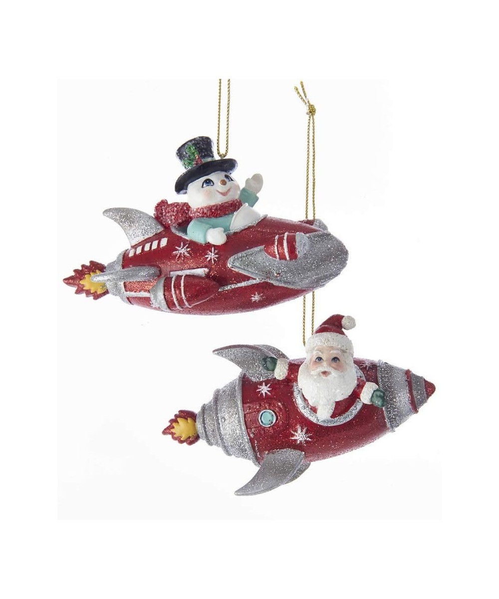 Santa and Snowman Rocket Christmas Holiday Ornaments Mid Century Style Set of 2 - C018G3OKCM2 $20.72 Ornaments