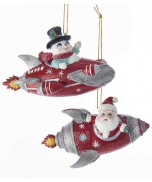 Santa and Snowman Rocket Christmas Holiday Ornaments Mid Century Style Set of 2 - C018G3OKCM2 $20.72 Ornaments