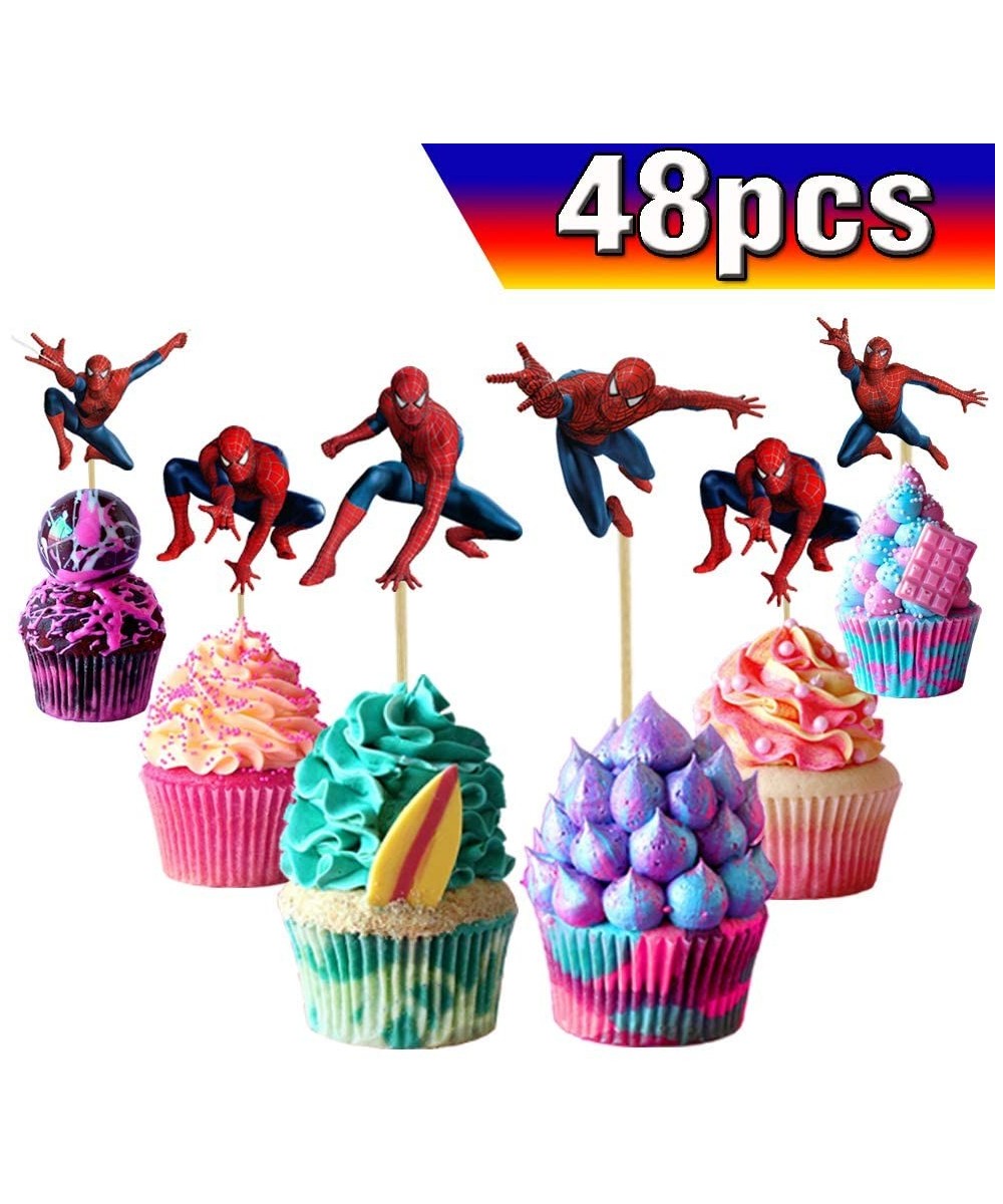 Spiderman Cupcake Toppers Spiderman Cake Toppers 48PCS- Spiderman Happy Birthday Party Supplies Pet Cake Decorations for Spid...