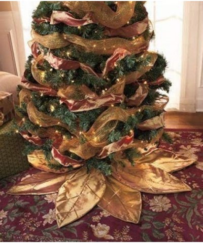 Gold Poinsettia Tree Skirt - Gold - CM110CETV29 $25.08 Tree Skirts