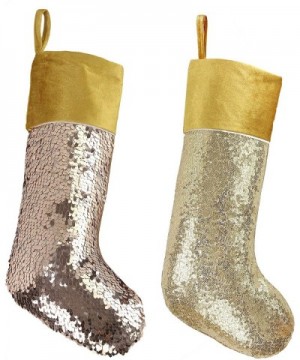 2 PCS of Sparkle Christmas Stockings with Glitter Golden Sequins Xmas Holiday Party Supplies Gifts for Kids Family Extra Long...