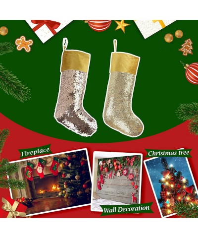 2 PCS of Sparkle Christmas Stockings with Glitter Golden Sequins Xmas Holiday Party Supplies Gifts for Kids Family Extra Long...