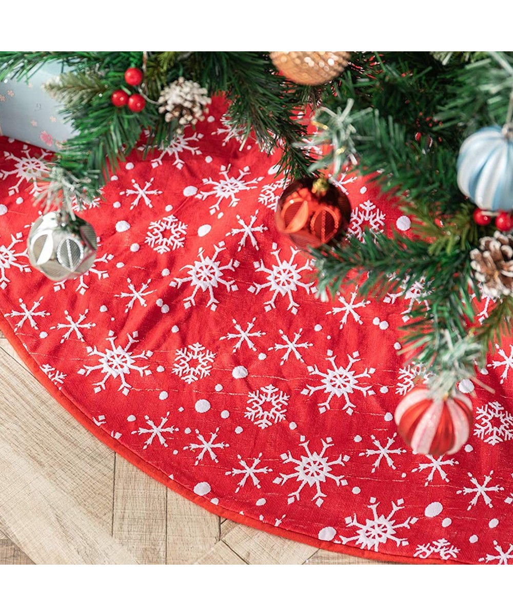 36 inches Red Christmas Tree Skirt with White Snowflakes- Double Layers Xmas Tree Base Cover Mat for Christmas New Year Home ...